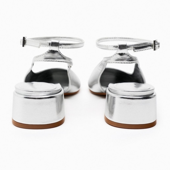 Zara Block Heel Ankle Strap Shoes Silver - Picture 3 of 11